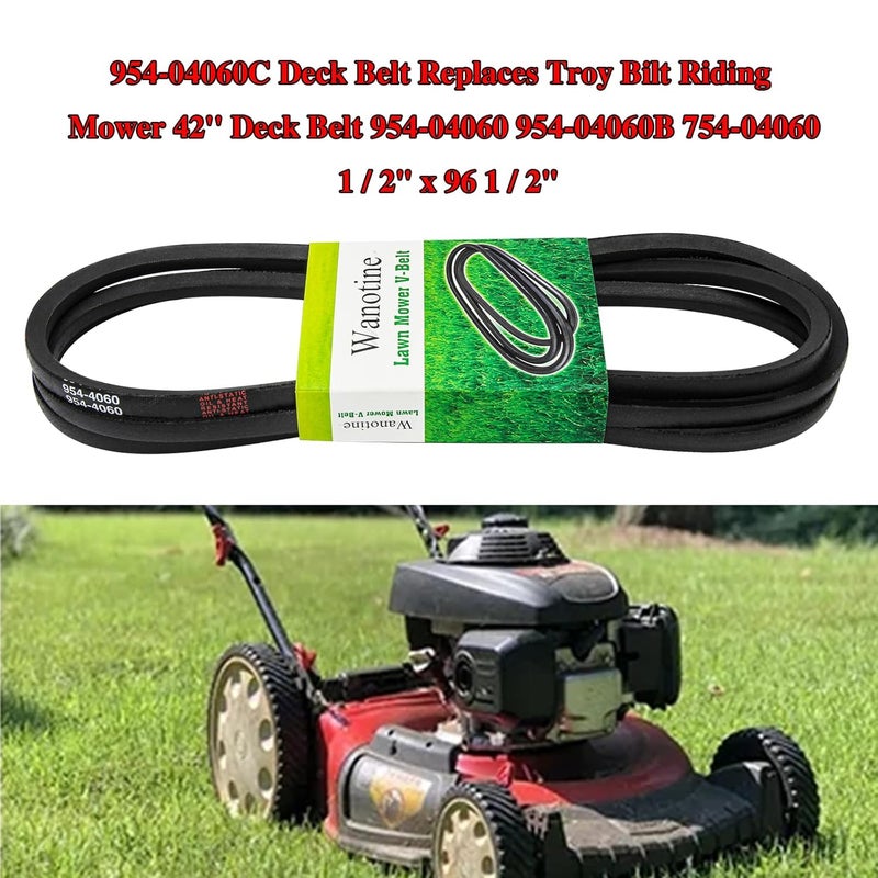 Wanotine 954-04060C Deck Belt Replaces Troy Bilt Riding Mower 42'' Deck Belt 954-04060 954-04060B 754-04060, Fits MTD Troy-Bilt Craftsman Cub Cadet John Deere Lawn Tractor Mowers (1/2" x 96 1/2") - Image 2